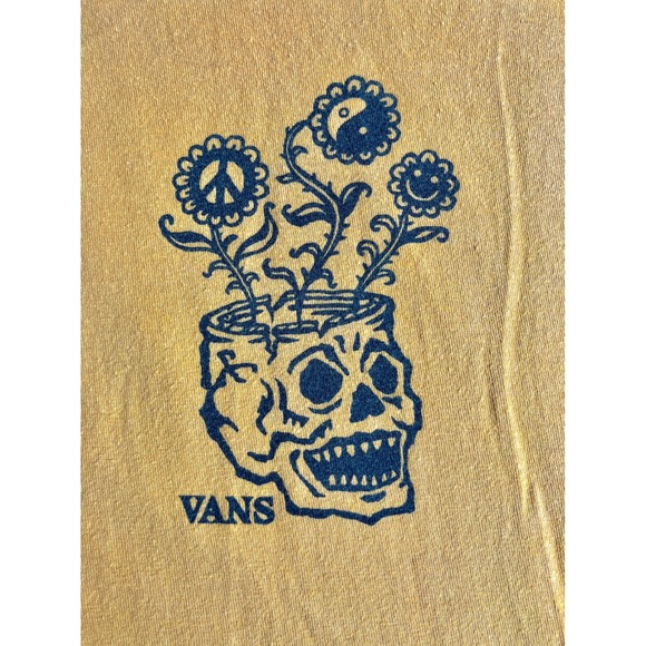 Vans Classic Fit T-Shirt Skull Flowers Graphic Print Yellow Mens Small - Picture 1 of 4